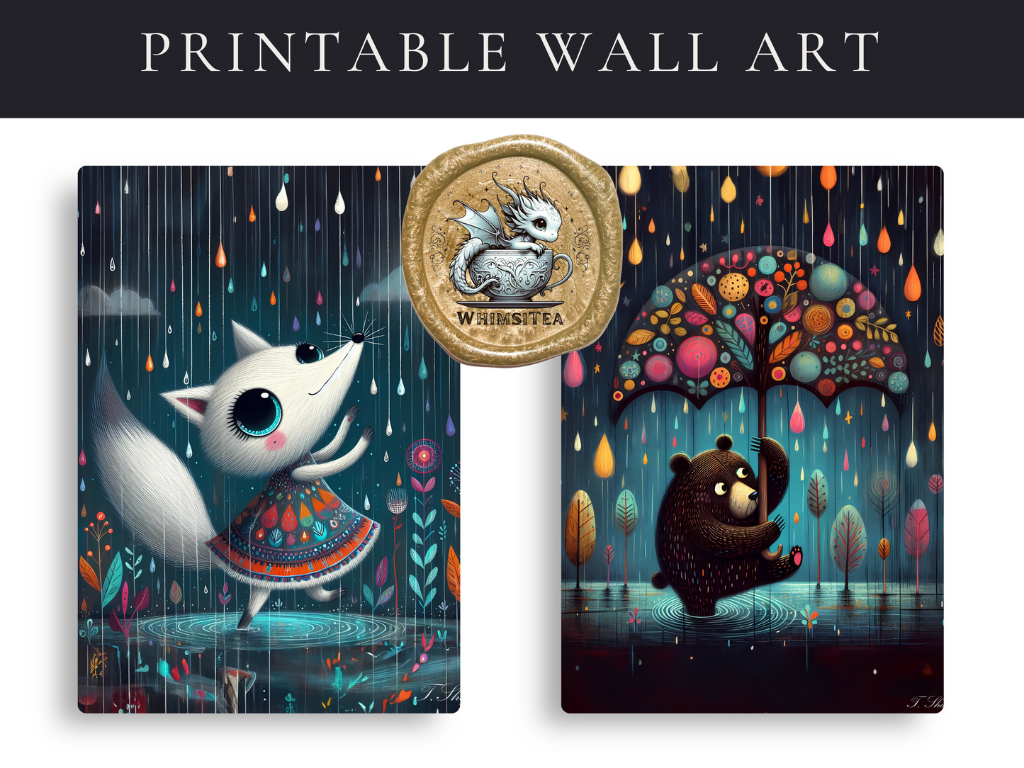 Raindrop Rhapsody: A Symphony of Whimsical Art - Digital Print Collection - Instant Download