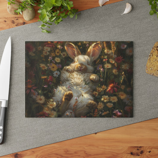 Bunny in the Meadow Glass Cutting Board